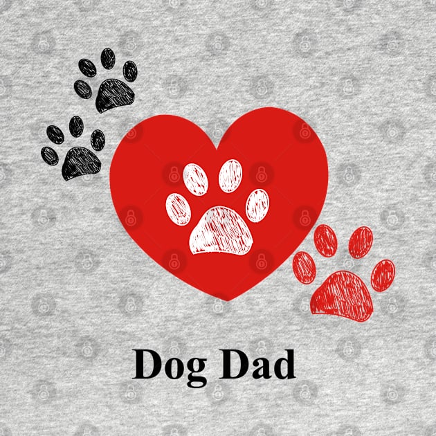 Doodle red paw print. Dog Dad text with heart by GULSENGUNEL